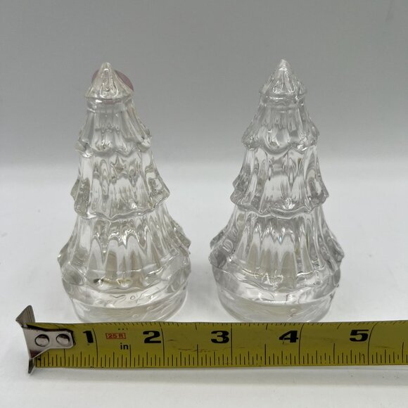 Gorham Fine Crystal Salt Pepper Shakers Christmas Tree 4" Germany Made Holiday - Picture 10 of 11